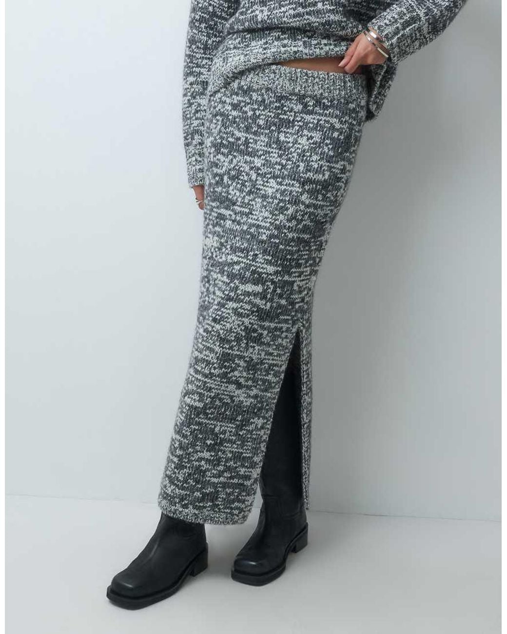 ASOS Gray Salt And Pepper Stitch Maxi Skirt Set