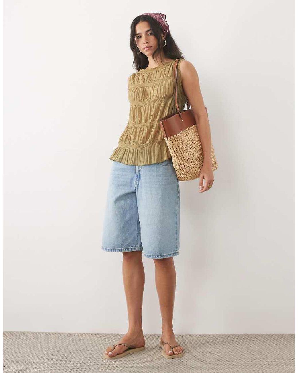 Miss Selfridge Brown Textured Trapeze Sleeveless Top