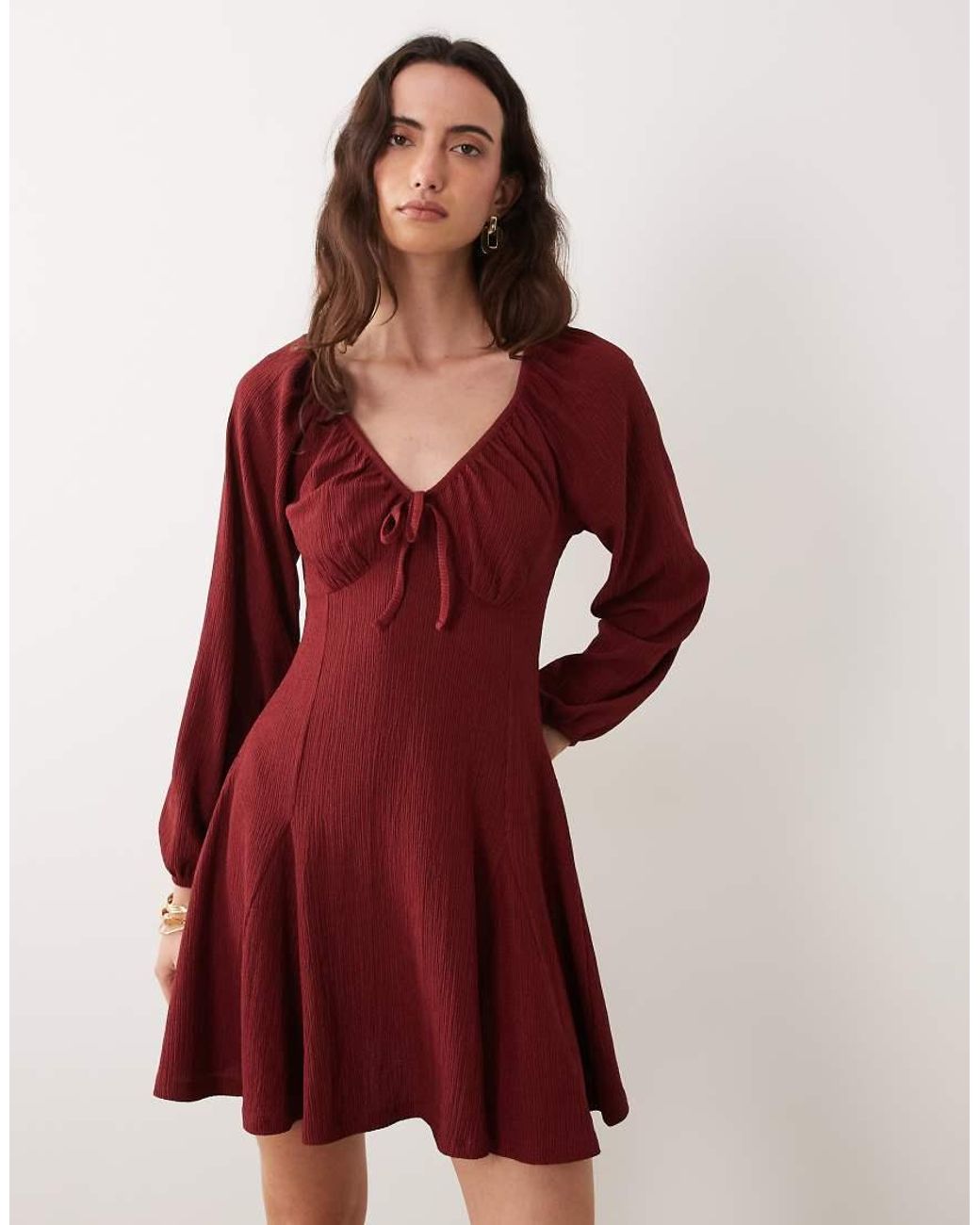 New Look Red Crinkle Tie Front Mini Dress