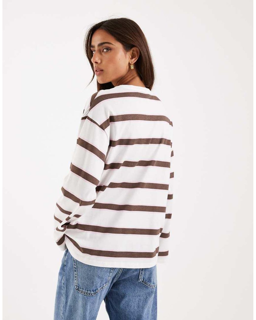 Pieces Blue Oversized Rugby Stripe Long Sleeve T-shirt