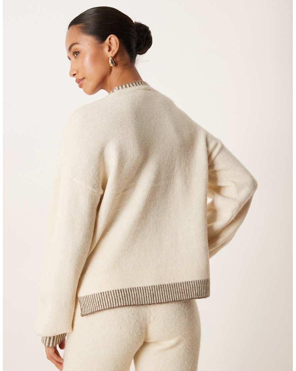 Vila Natural Contrast Trim Knitted Jumper Co-ord