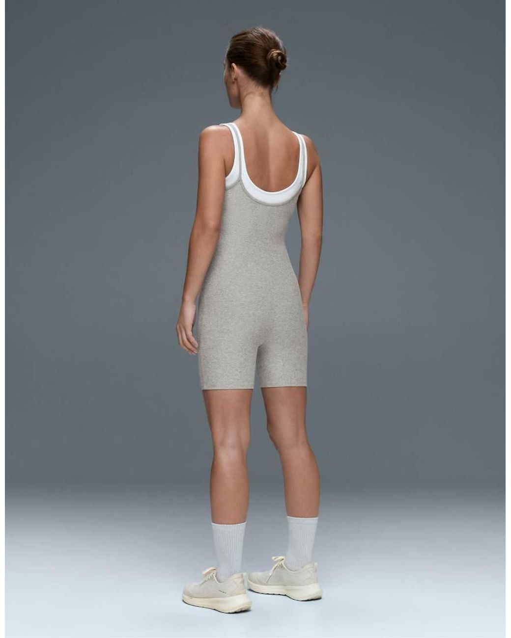 Oysho White Comfortlux Short Jumpsuit With Heathered Overlay