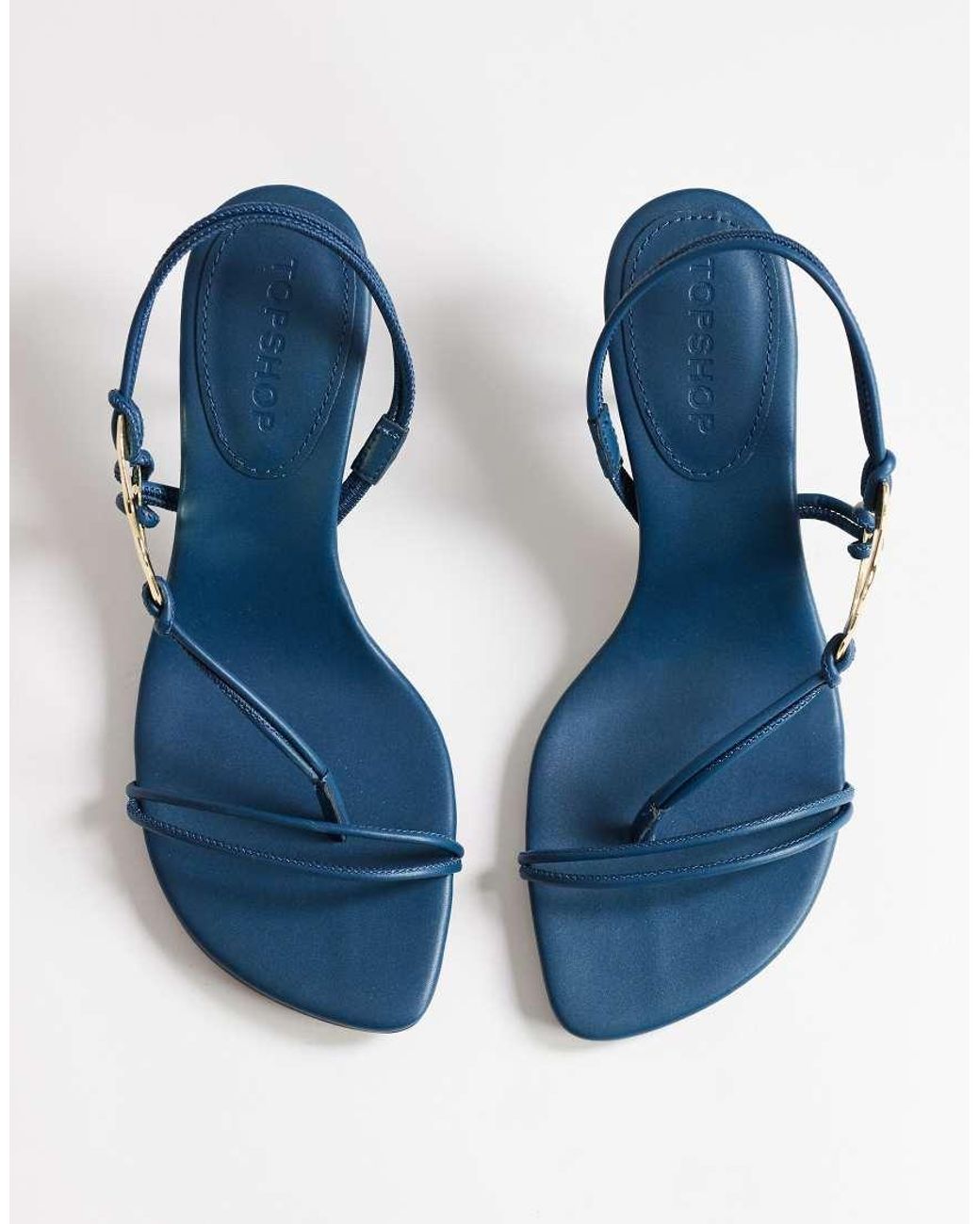 TOPSHOP Blue Nova Strappy Mid Heeled Sandals With Hardware