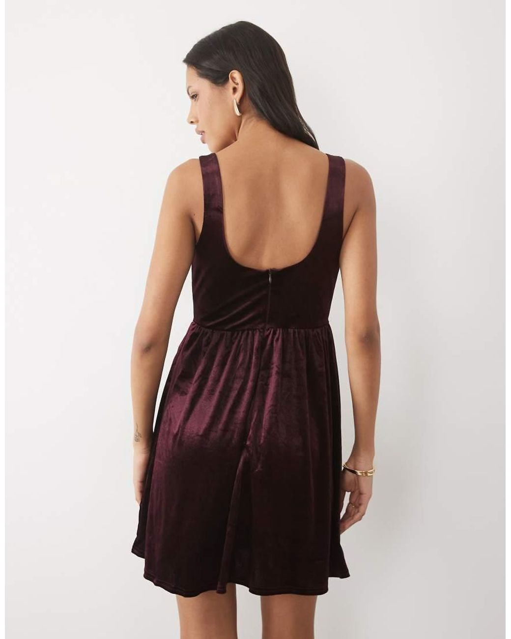 New Look Red Square Neck Velvet Skater Mini Dress