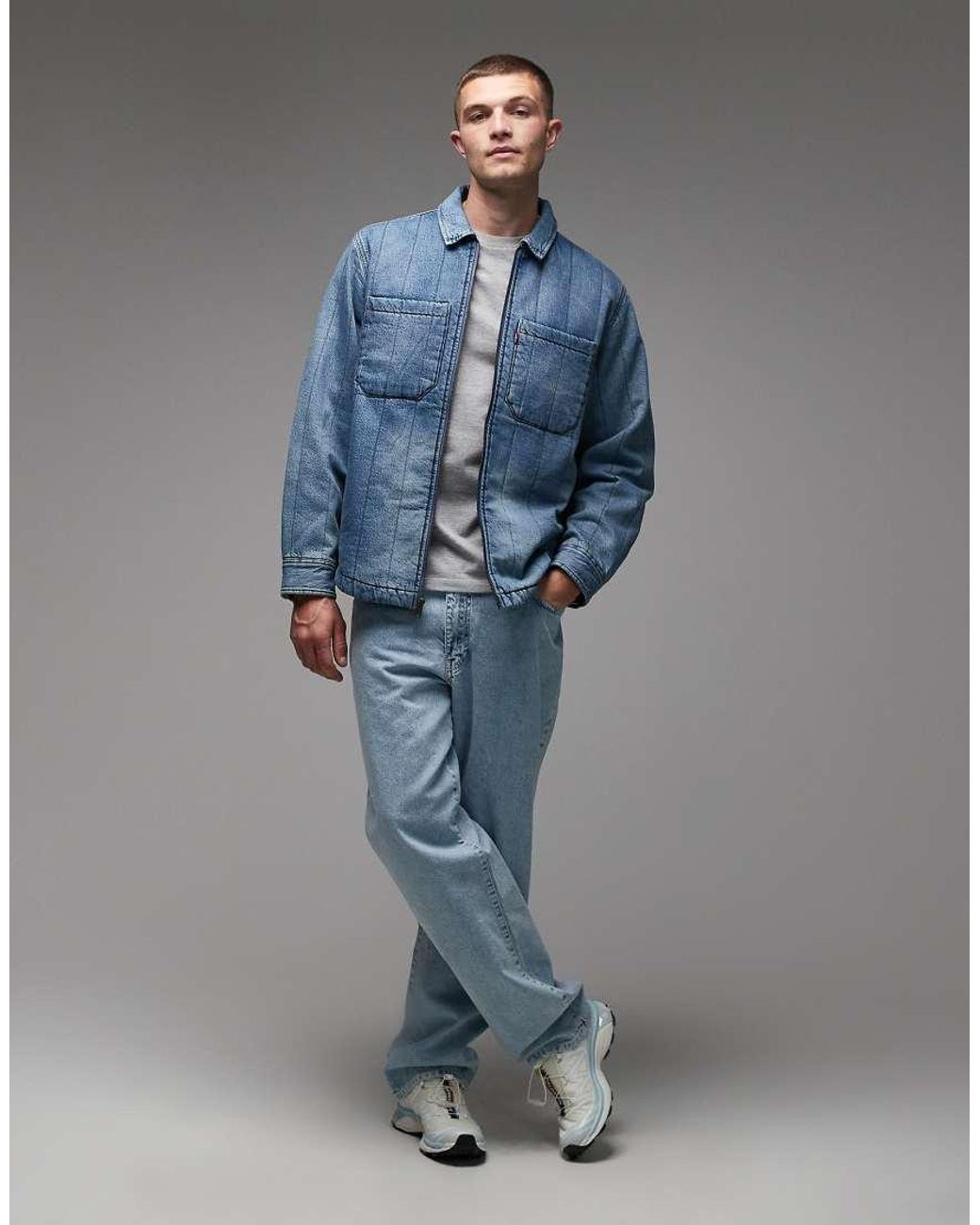 Levi's Blue Kyren Quilted Zip Front Denim Overshirt Jacket for men