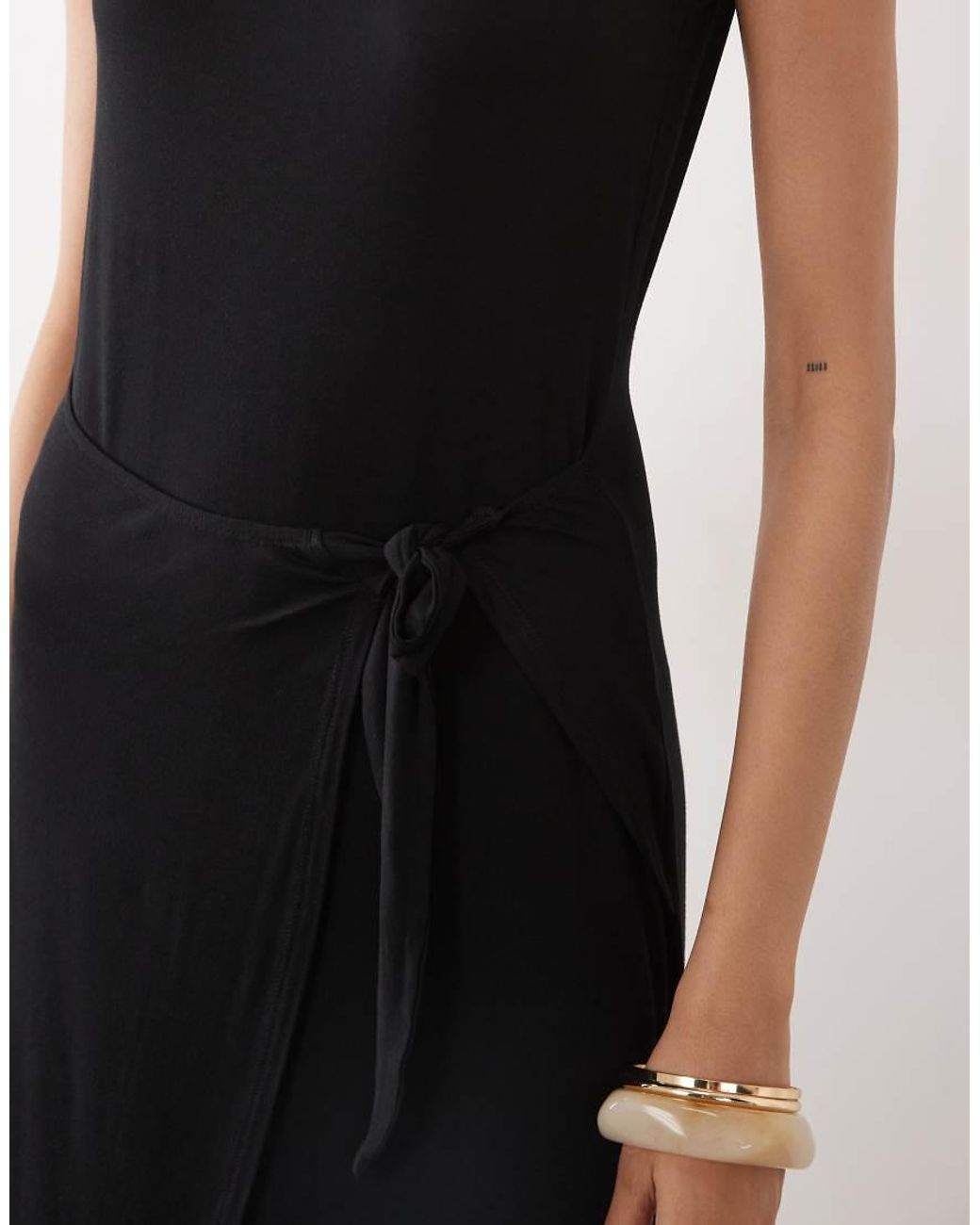 ASOS Natural Sleeveless With Wrap Detail Midi Dress