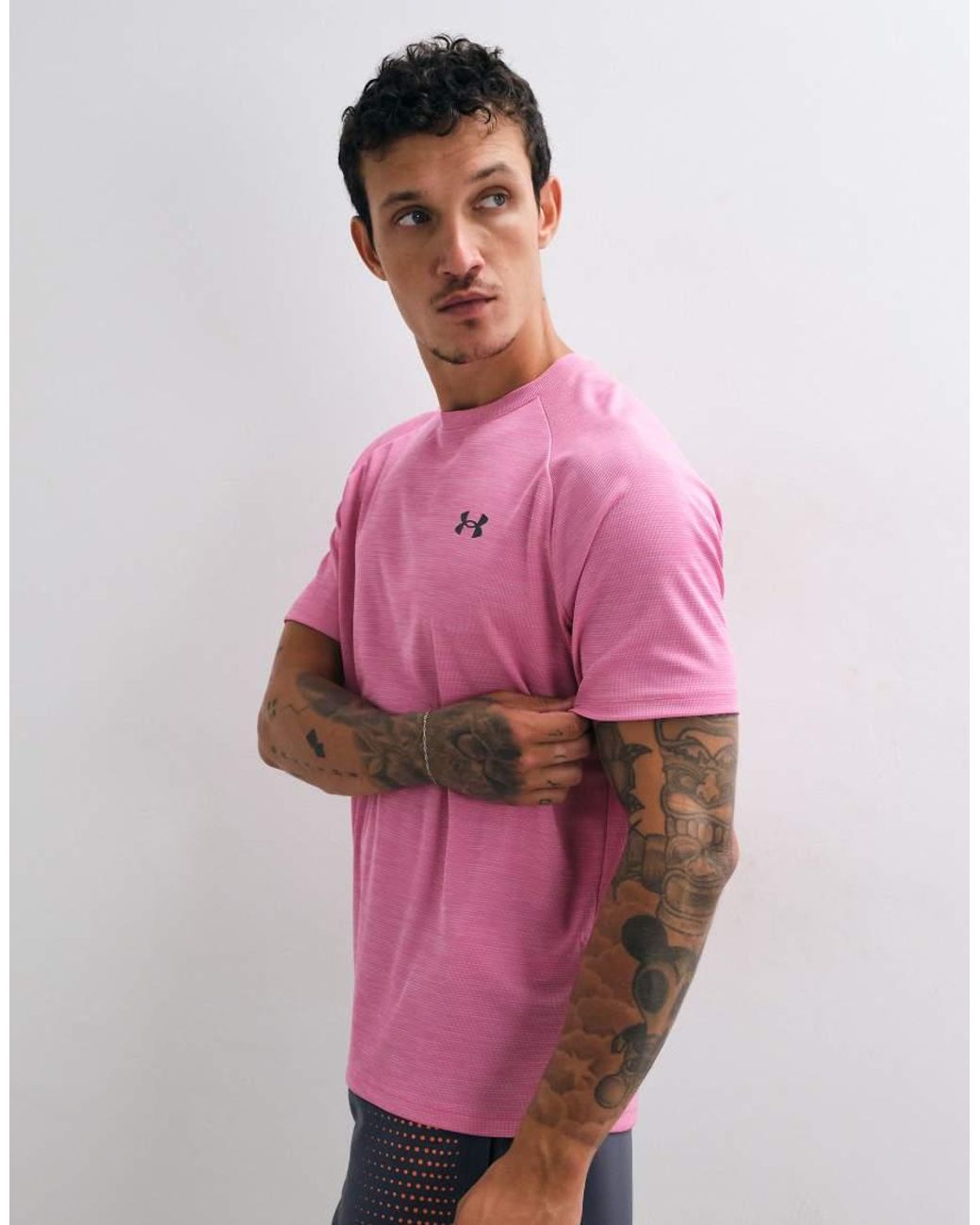 Under Armour Pink Tech Textured Short Sleeve T-shirt for men