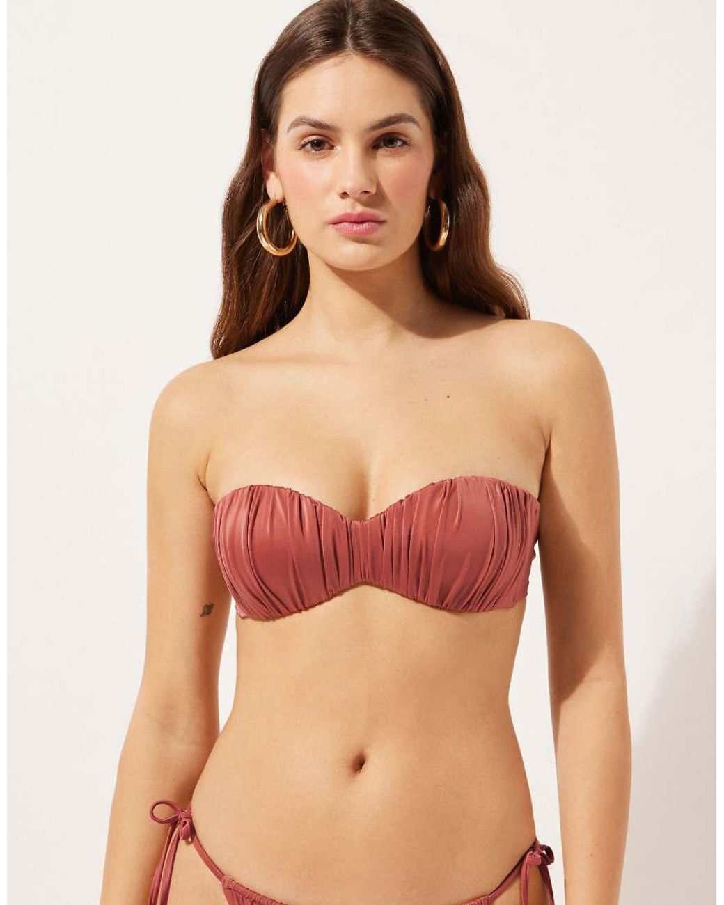 Calzedonia Red Calzendonia Bandeau Bikini Top Shiny Satin