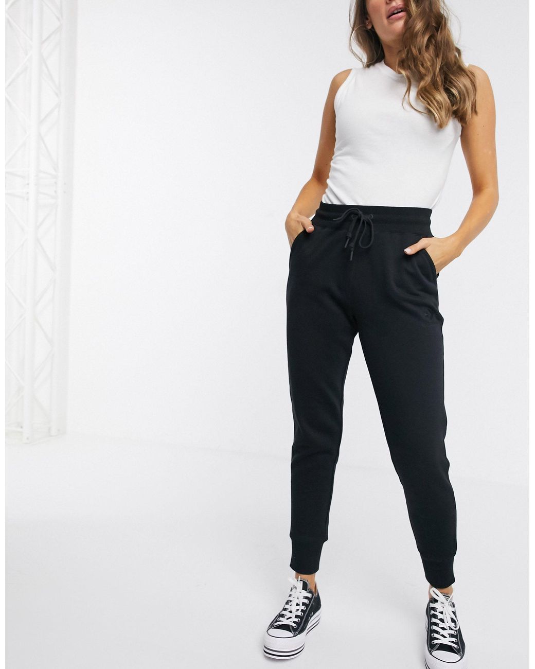 Converse High Waisted Slim Fit Black joggers | Lyst Australia