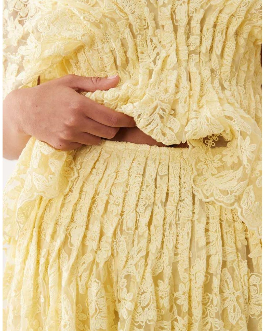 ARRANGE Natural Pleated Waist Embroidered Midaxi Skirt