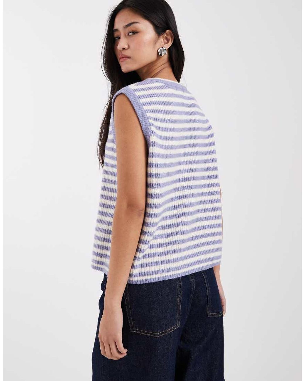 Pieces White Knitted Button Front Vest