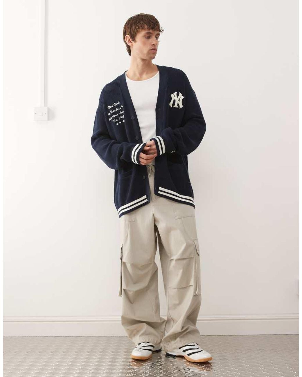 KTZ Blue Ny Yankees Collegiate Script Button Up Cardigan for men