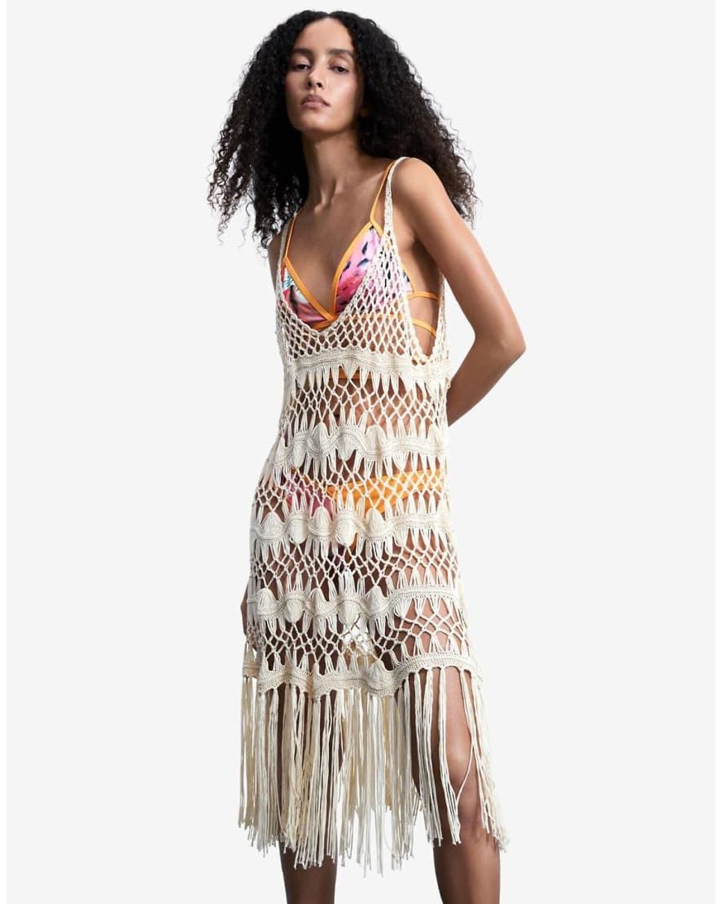 Desigual Natural Crochet Sarong With Appliques
