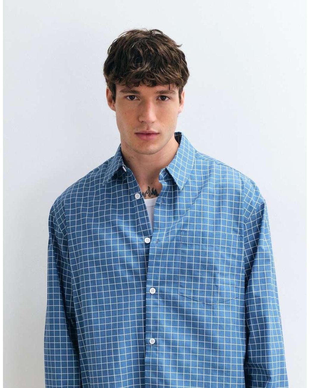 ASOS Blue Boxy Oversized Micro Check Shirt for men