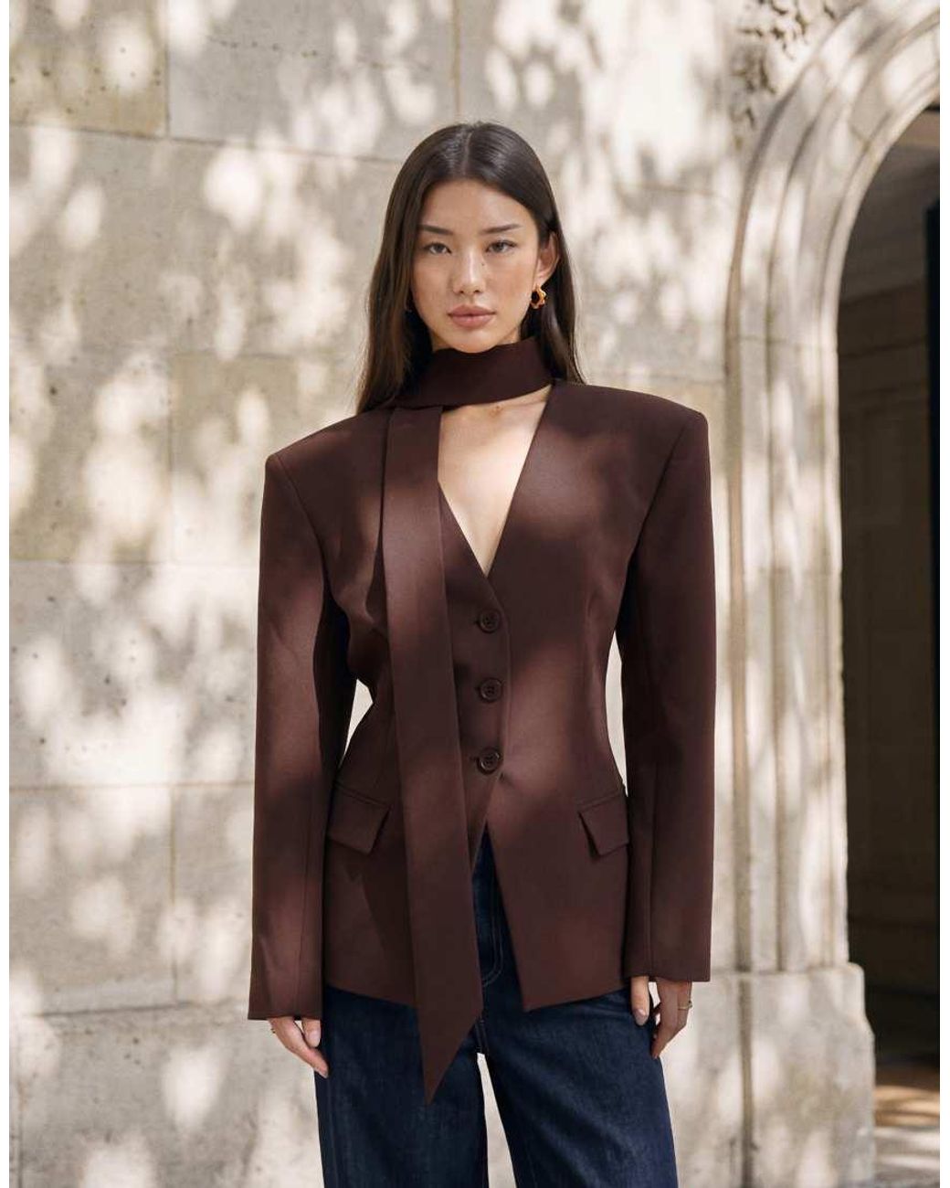 ASOS Purple Cinch Shoulder Pad Blazer With Scarf