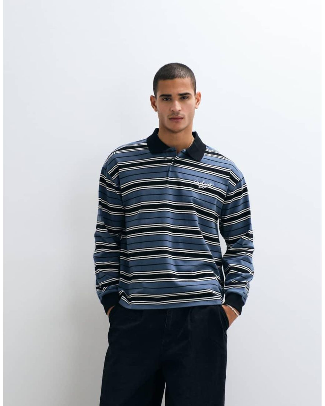 Carhartt Blue Devitt Long Sleeve Rugby Shirt for men