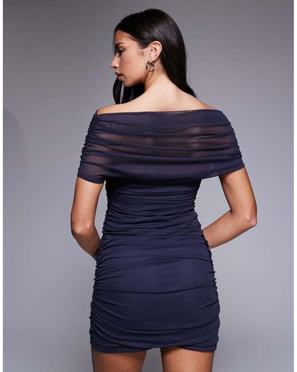 ASOS Blue Draped Shoulders Mesh Mini Dress With Ruching