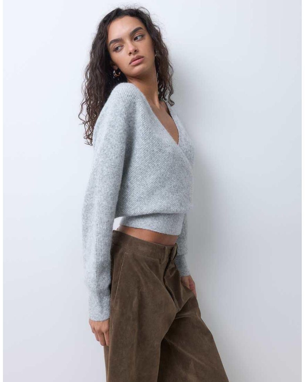 Miss Selfridge Blue Wrap Batwing Sweater