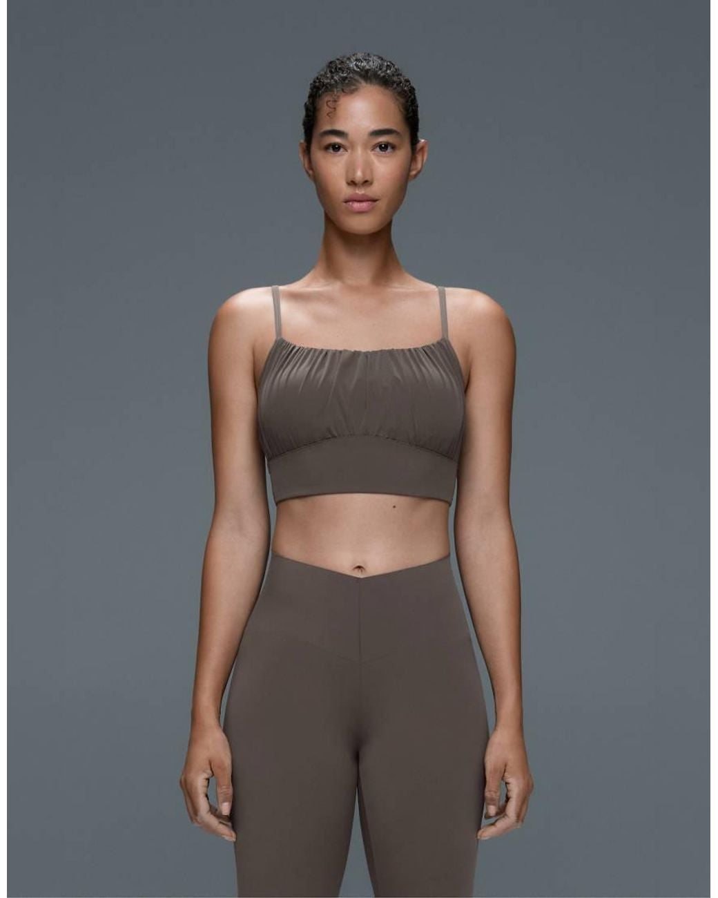 Oysho Gray Ruched Light Touch Tank Top