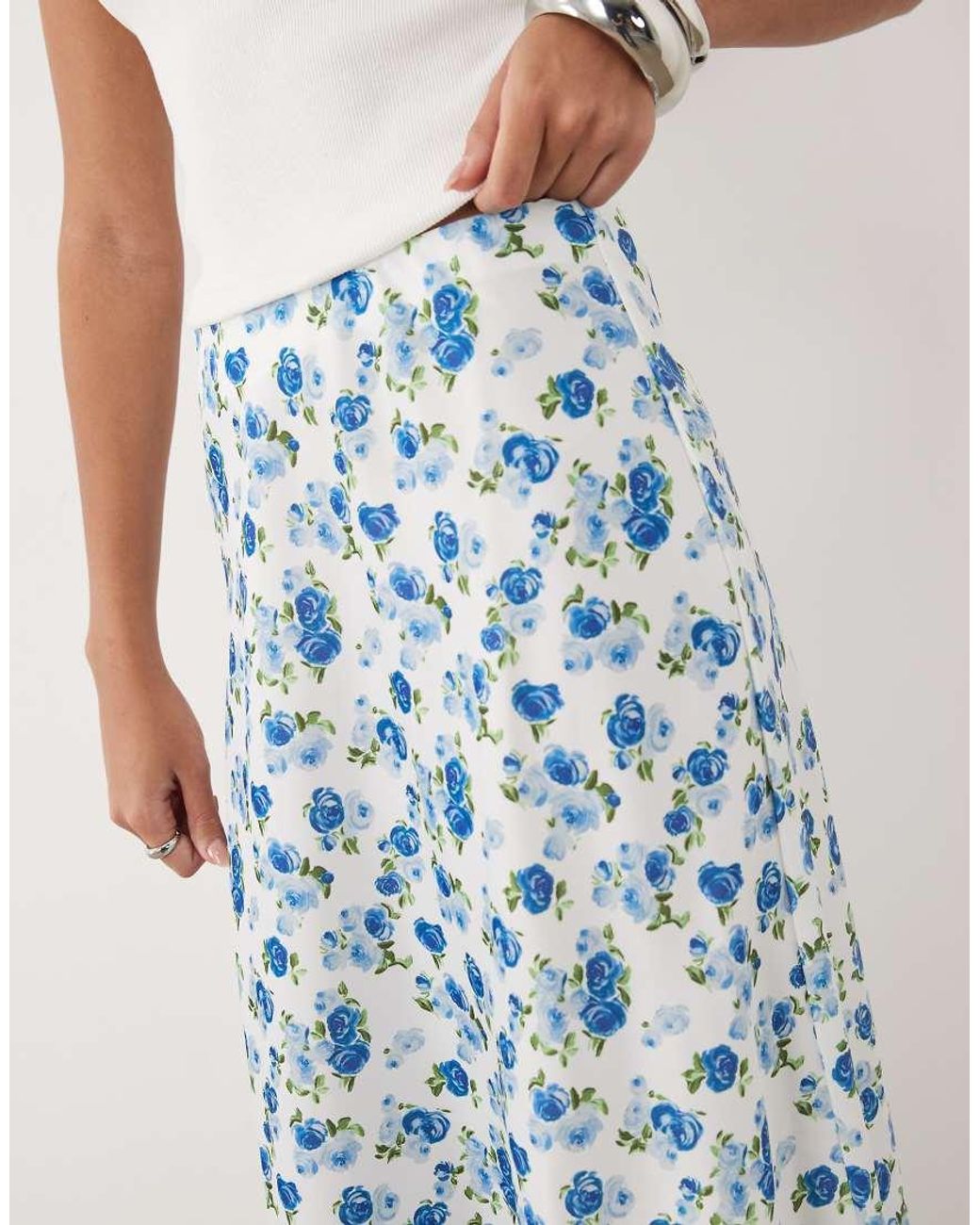 Y.A.S Blue Satin Midi Skirt