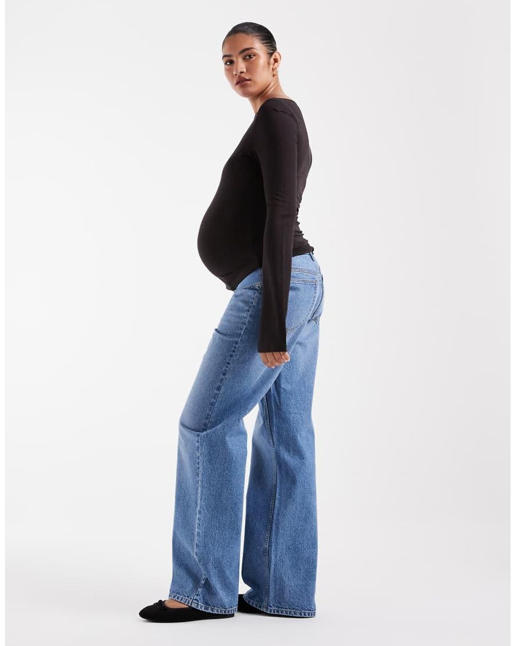 ASOS Blue Asos Design Maternity Straight Wide Leg Jeans