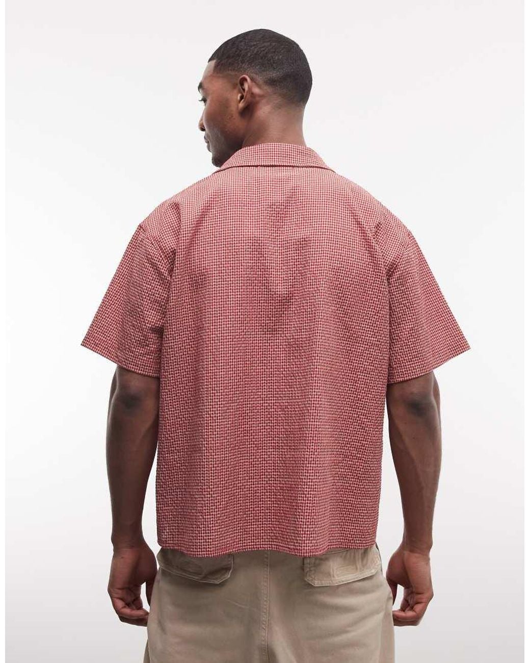 Liquor N Poker Red Boxy Micro Check Shirt for men
