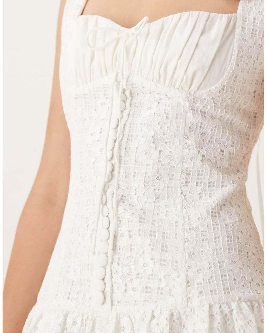 For Love & Lemons Natural Daisy Square Neck Lattice Lace Mini Dress