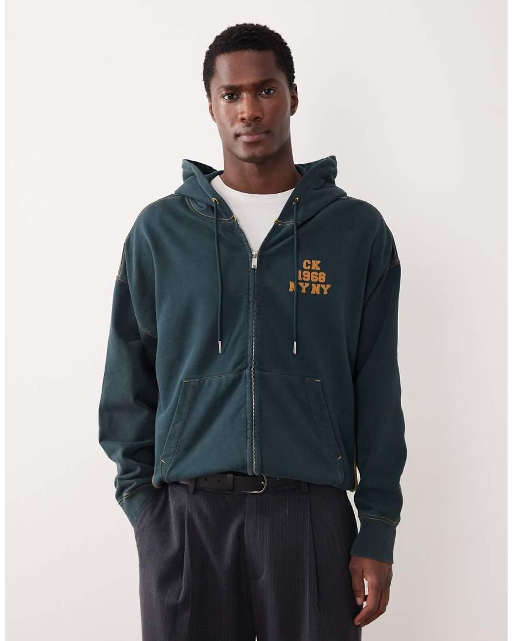 Calvin Klein Blue Vintage Logo Premium Zip Through Hoodie for men