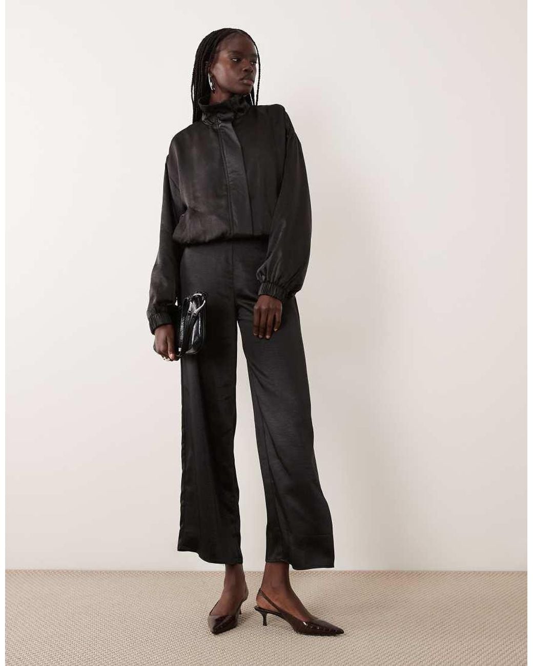 4th & Reckless Black Satin Relaxed Pant Co-ord