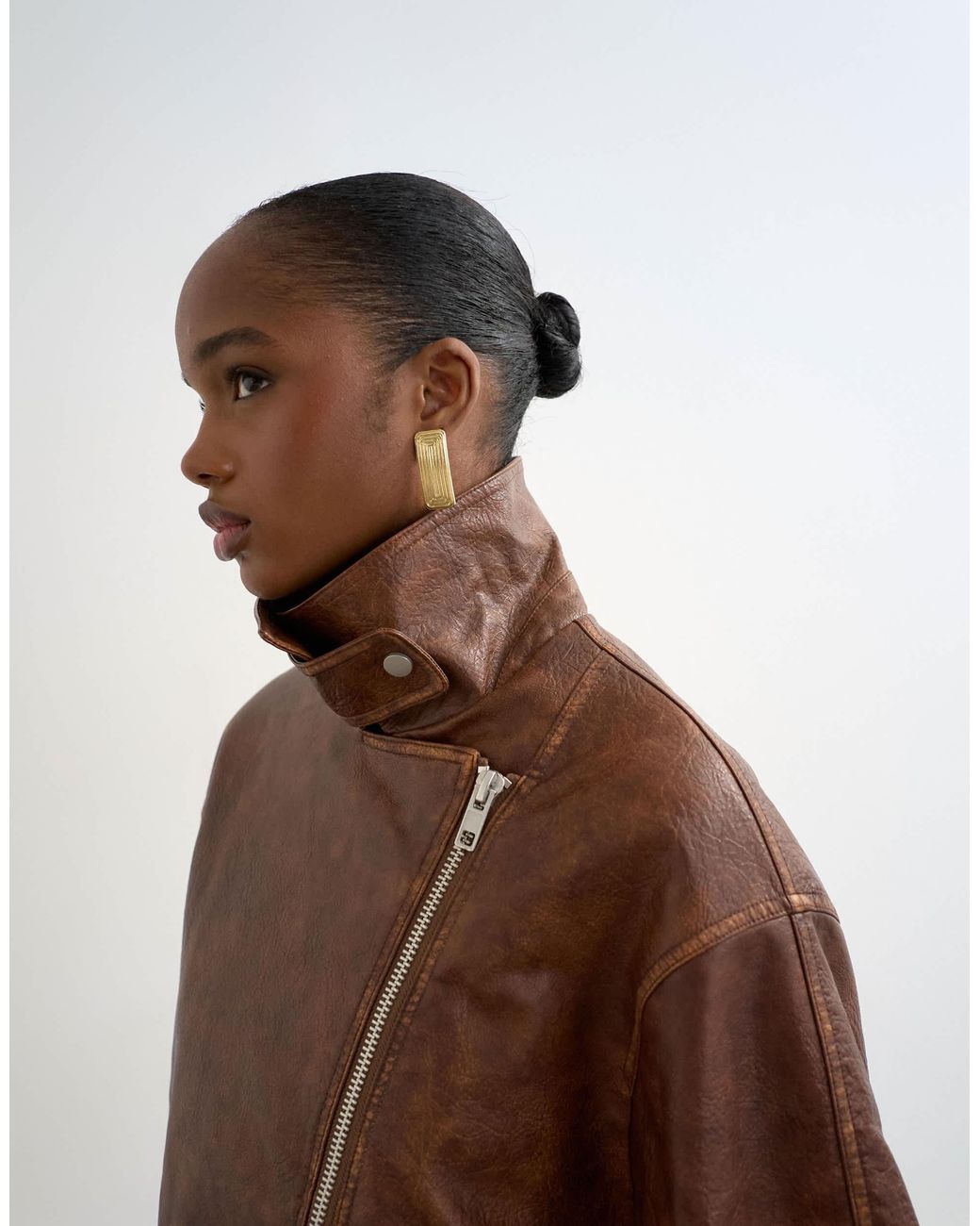 TOPSHOP Brown – bikerjacke aus kunstleder