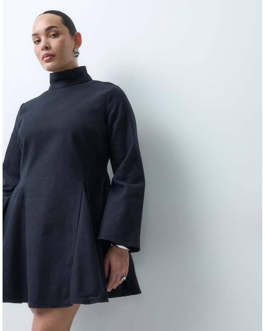 ASOS Blue Asos Design Curve Funnel Neck Tailored Godet Mini Dress