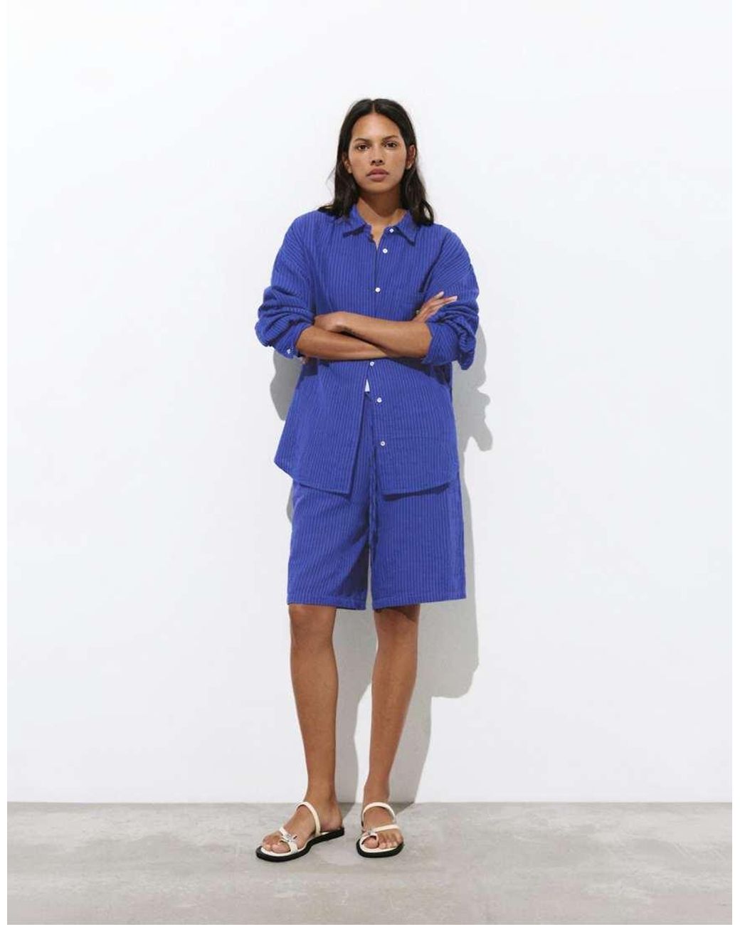 Pull&Bear Blue Striped Rustic Shirt