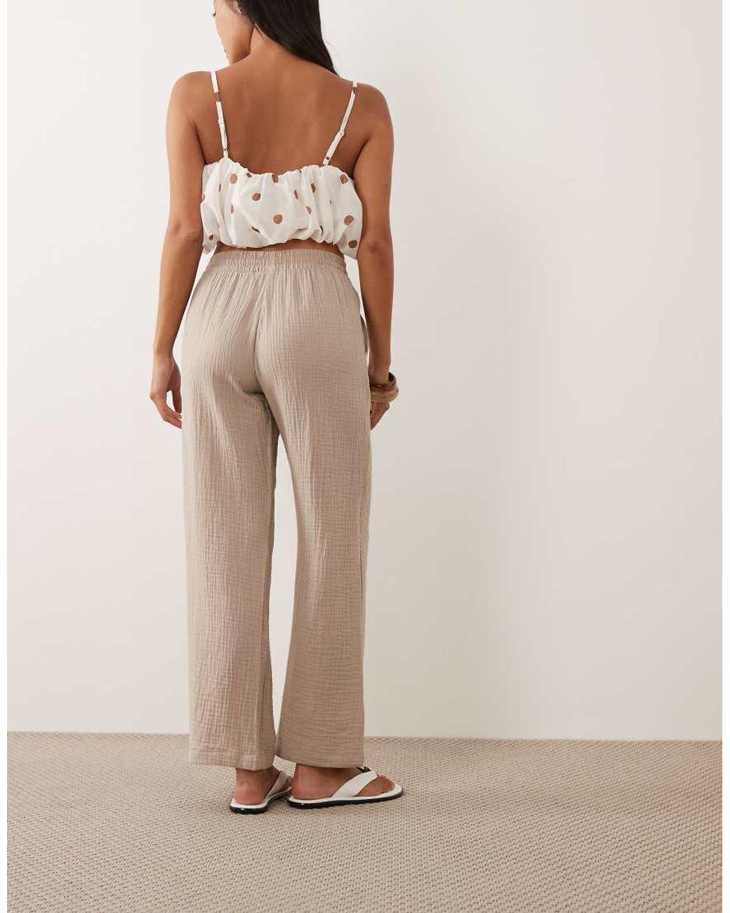 JDY Petite Natural Wide Leg Cheesecloth Pants