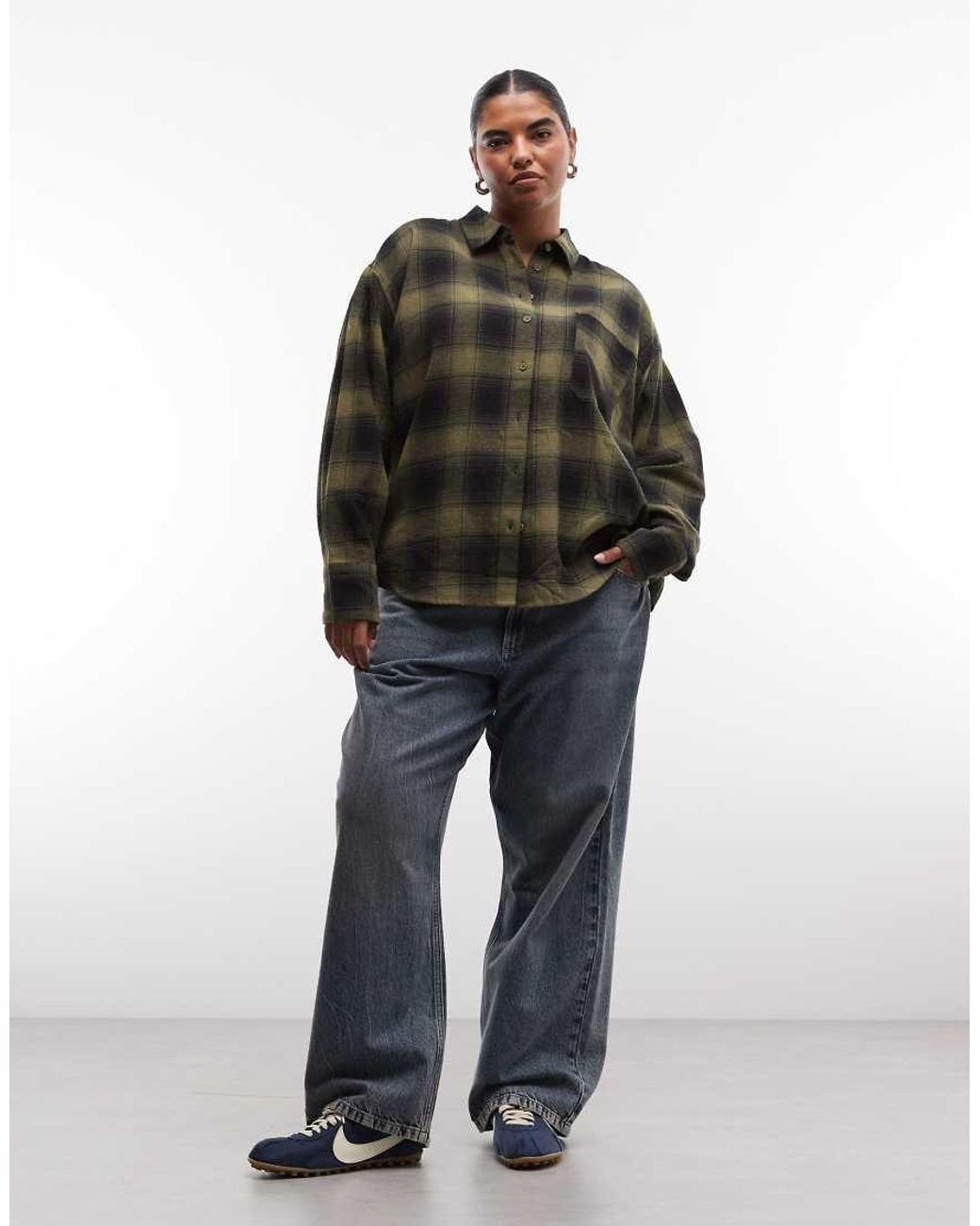 ASOS Brown Asos Design Curve Oversized Brushed Check Shirt