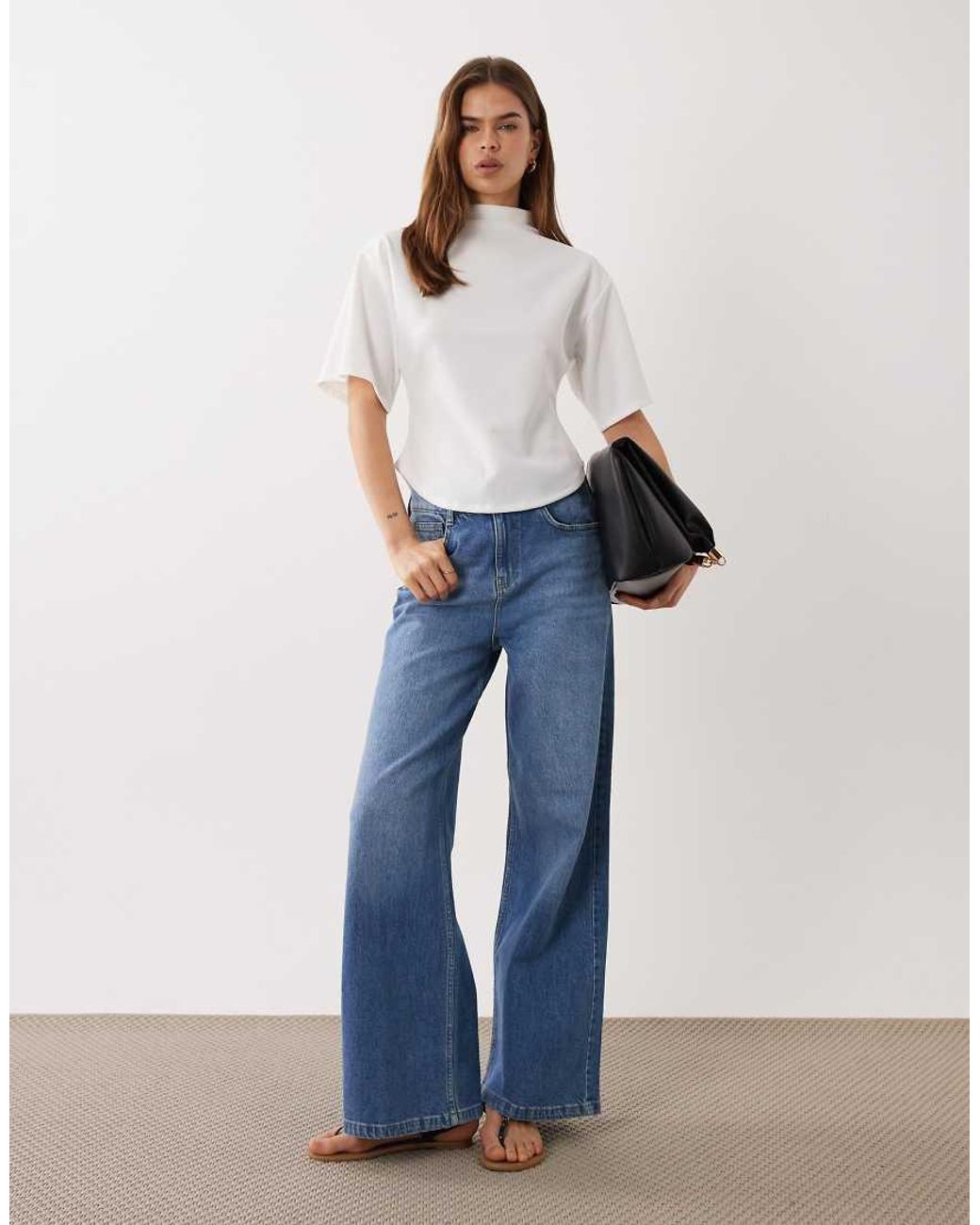 ASOS White Short Sleeve With High Neck Top