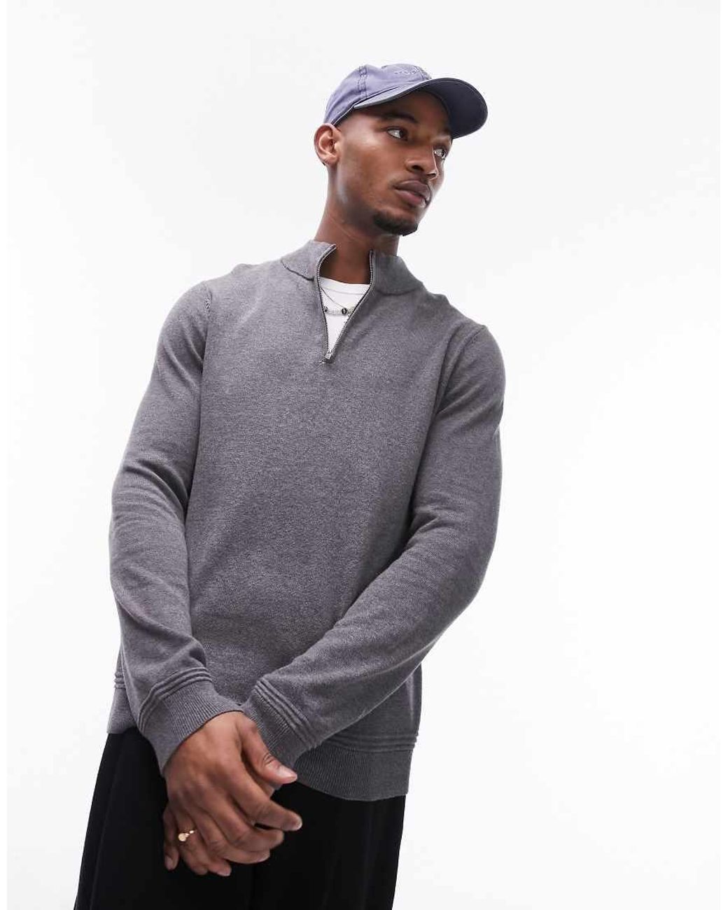Topman Gray Essentials 1/4 Zip for men