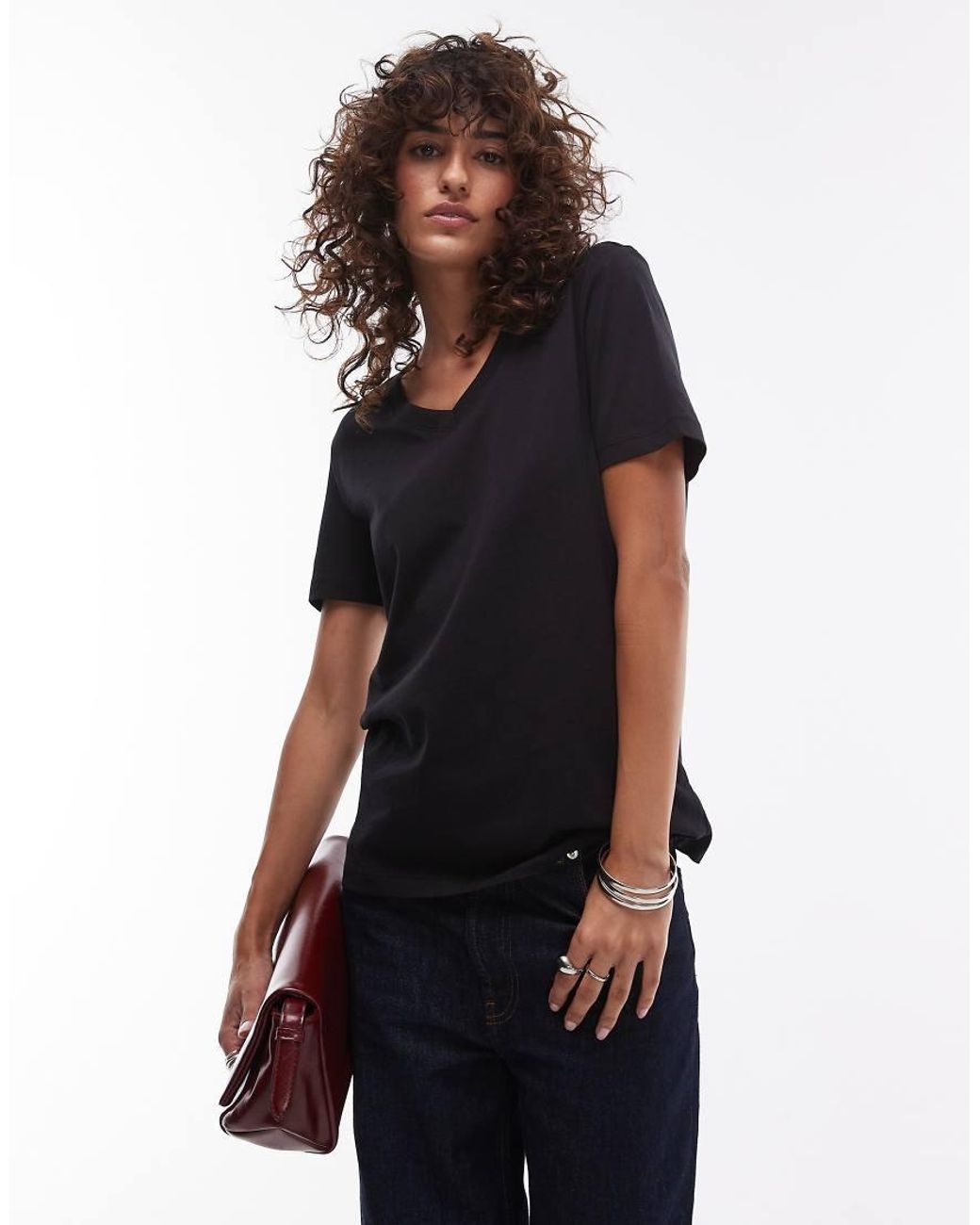 SELECTED Black Essential V-Neck Short Sleeve T-Shirt