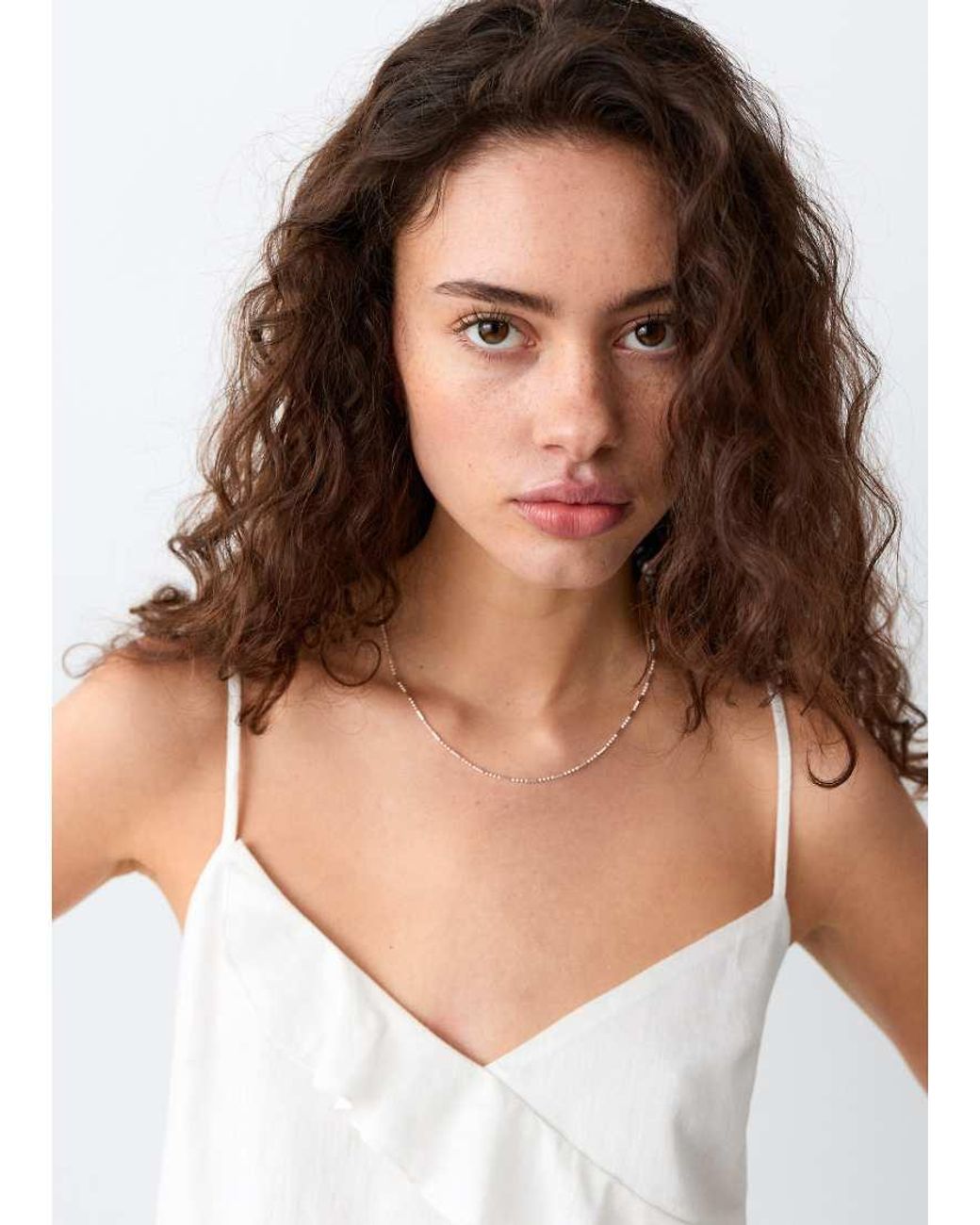 Mango White Teen Ruffle Detail Cami Top