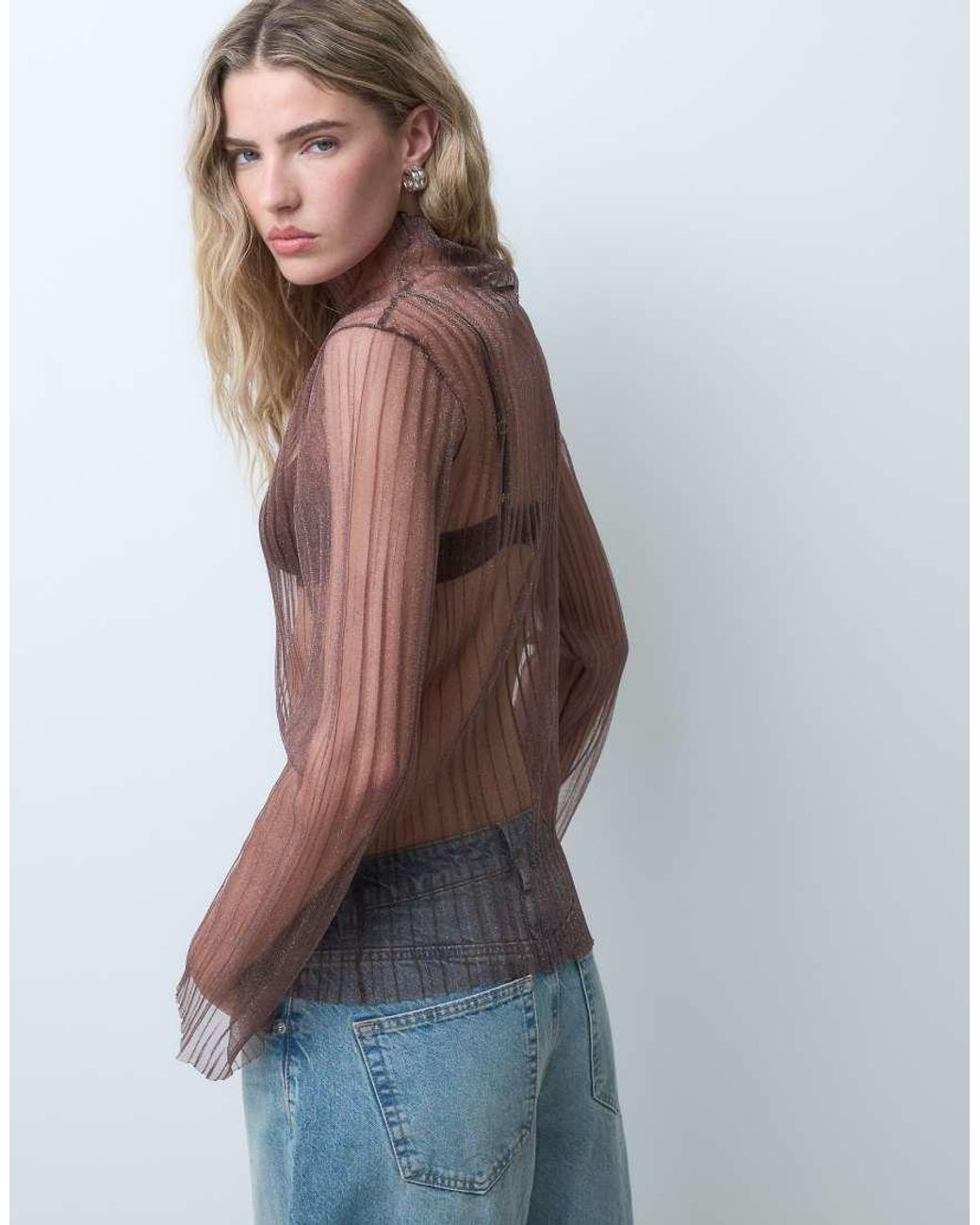 ASOS Black Sheer Knit Rib High Neck Top