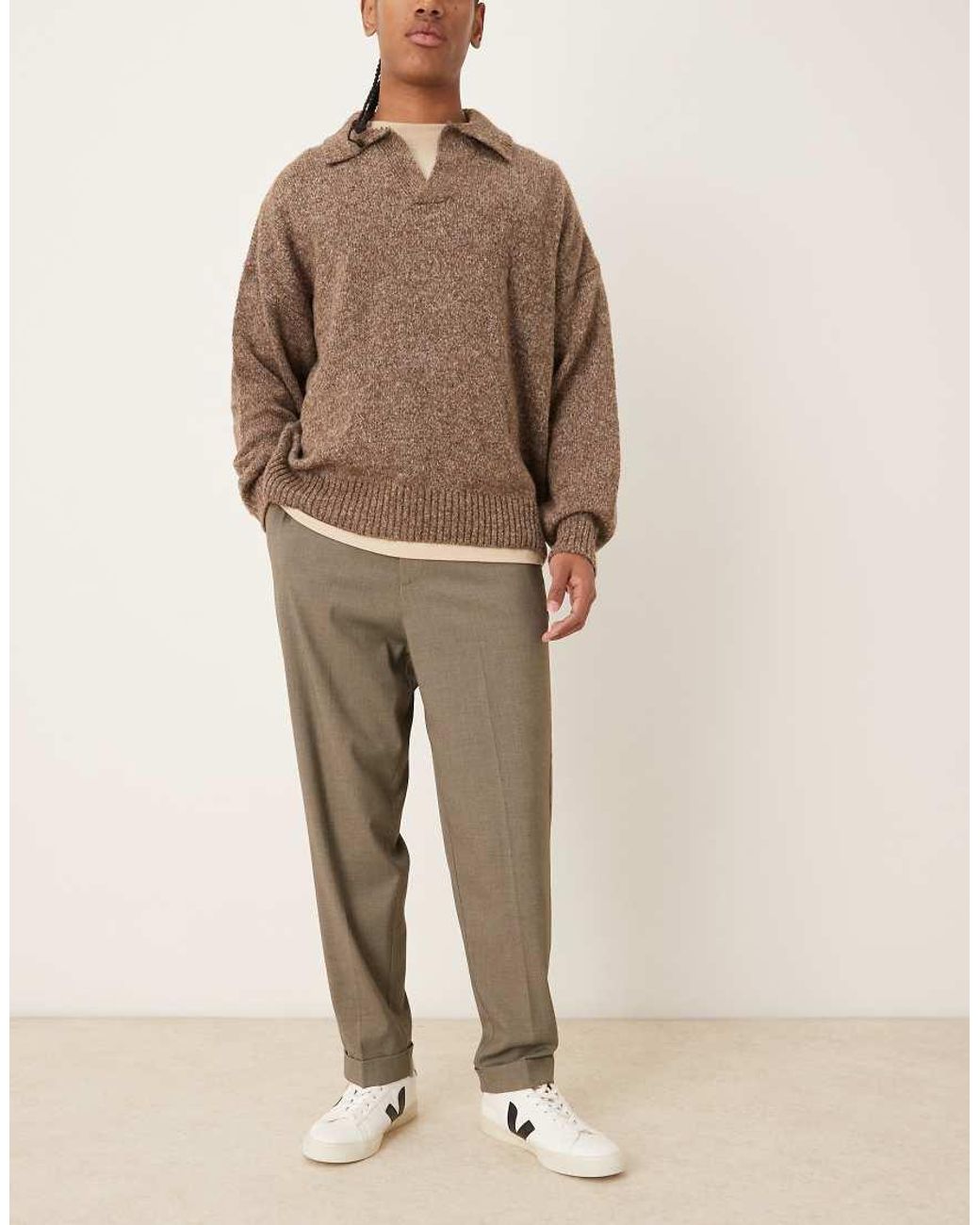 ASOS Natural Smart Relaxed Tapered Trousers for men
