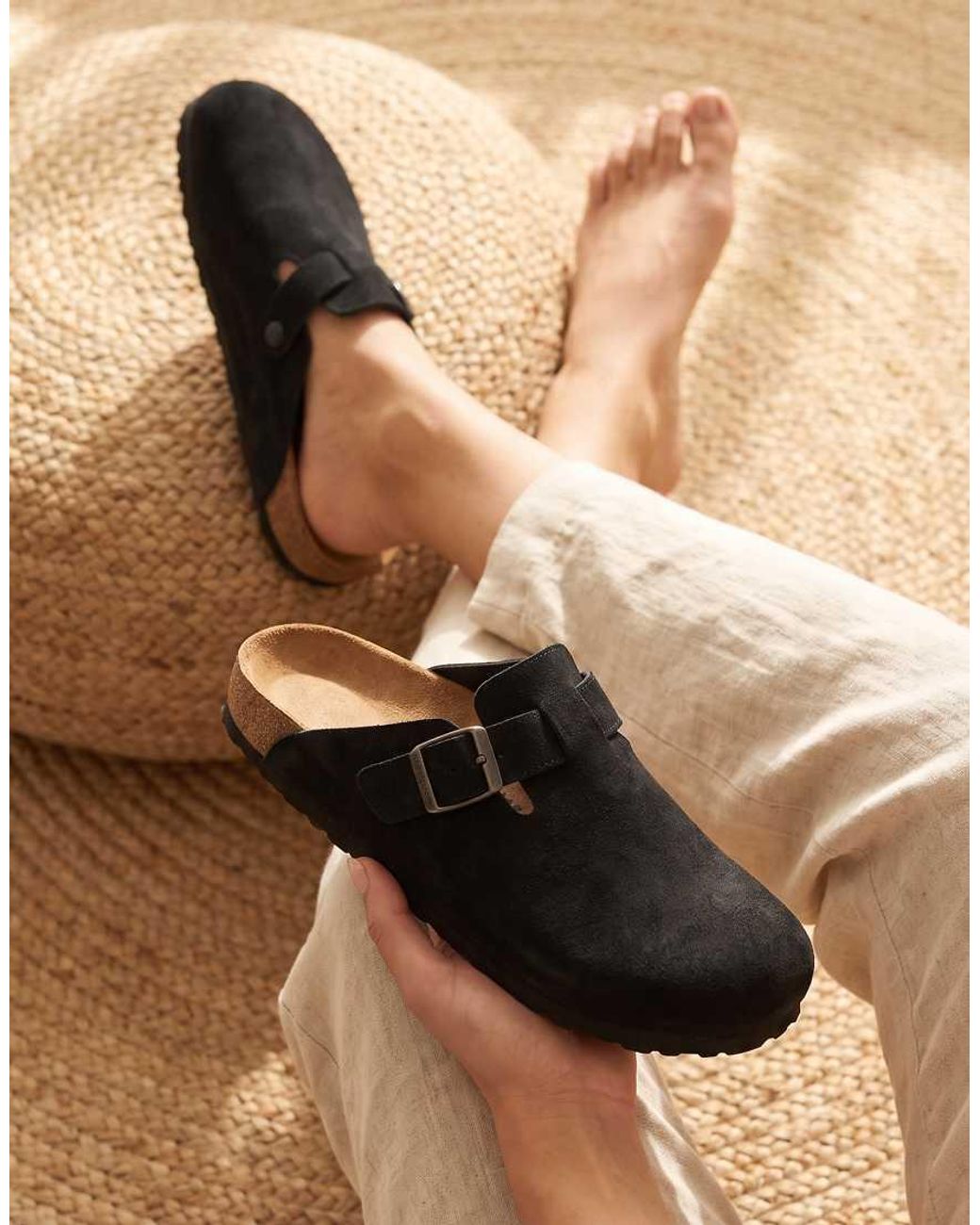SEQWL Blue Flat Heel Slip-On Clog Mule Sandals