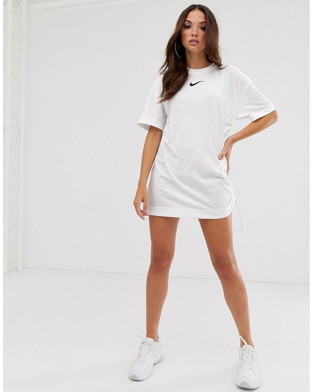 Nike White Swoosh Ruched Side T-shirt Dress | Lyst Australia