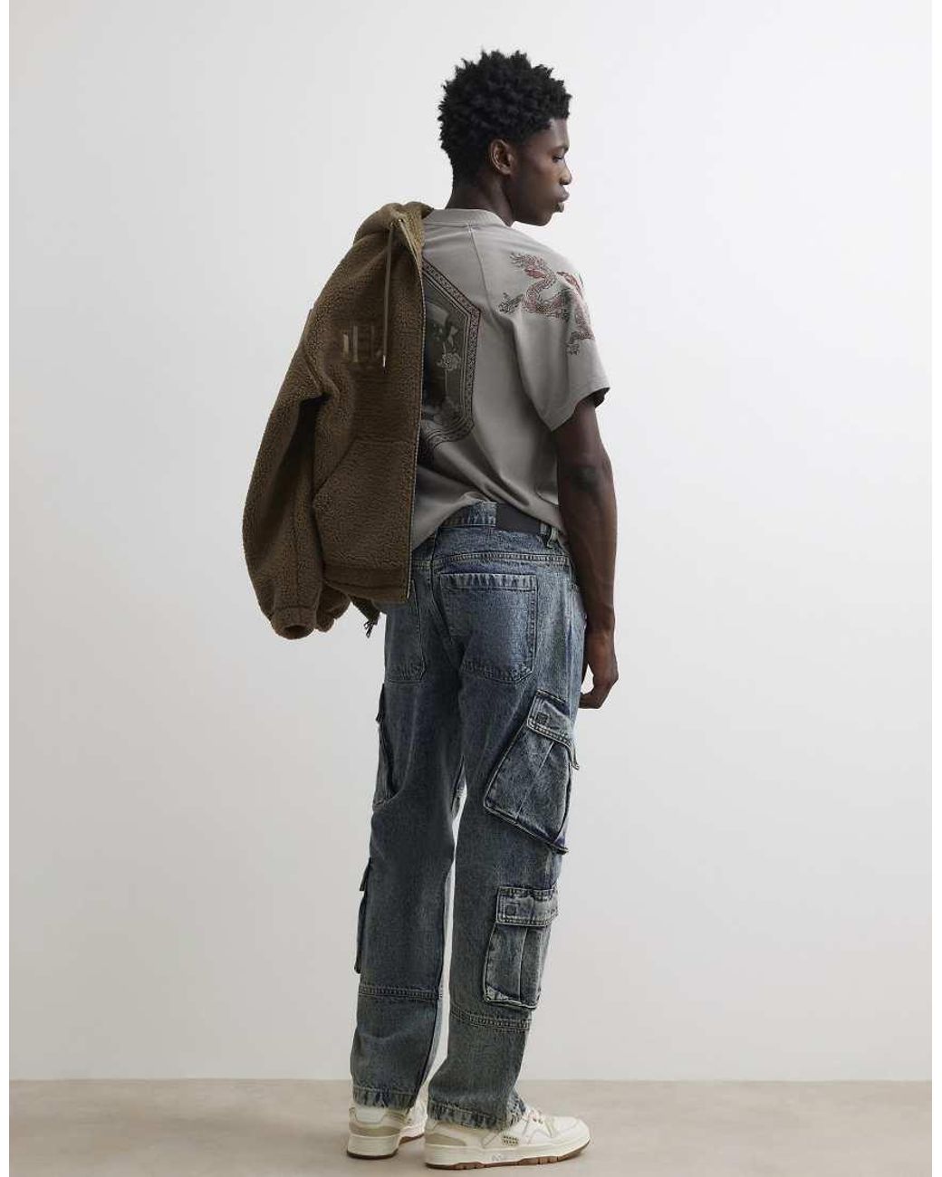 River Island White Loose Fit Cargo Leg Jeans for men