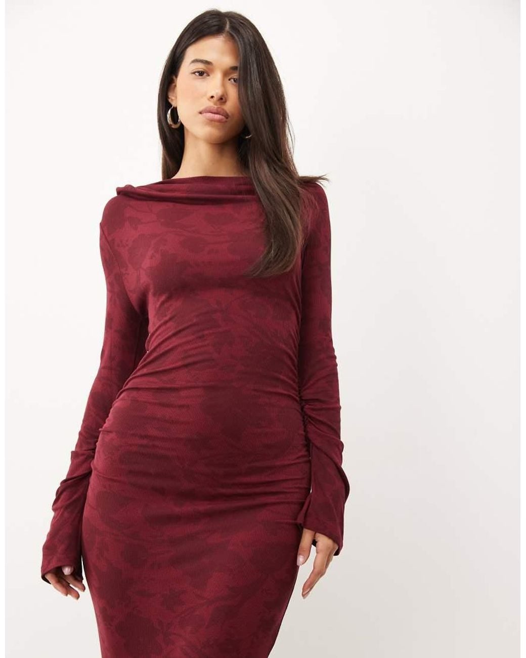 SNDY'S Red Boat Neck Bodycon Maxi Dress