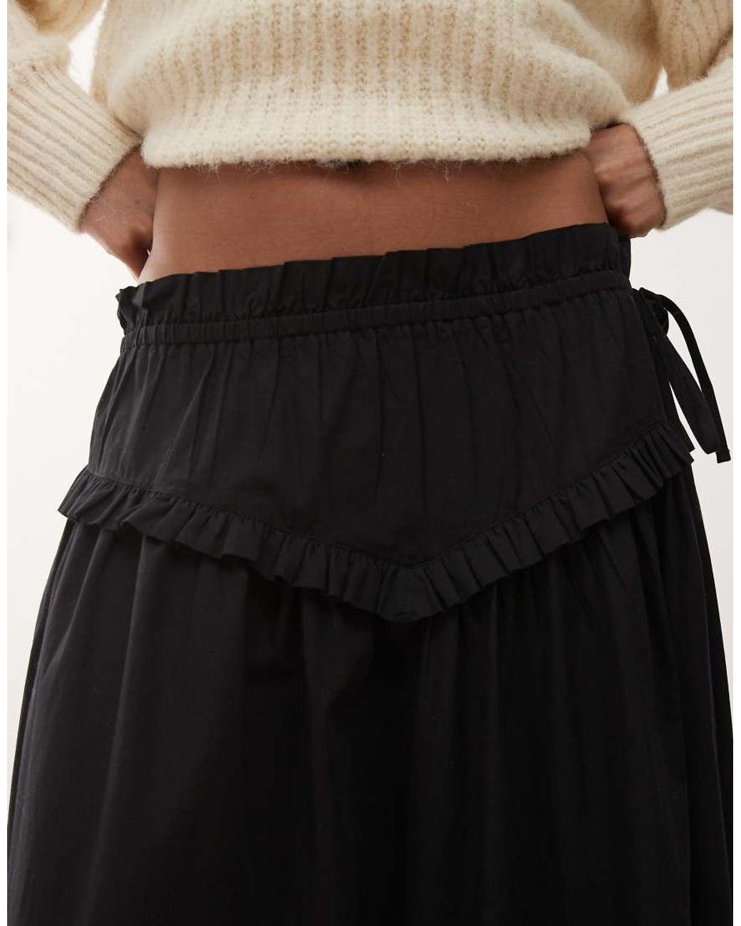 Reclaimed Vintage White Full Midi Skirt With Ruffle Detail On Waist And Hem