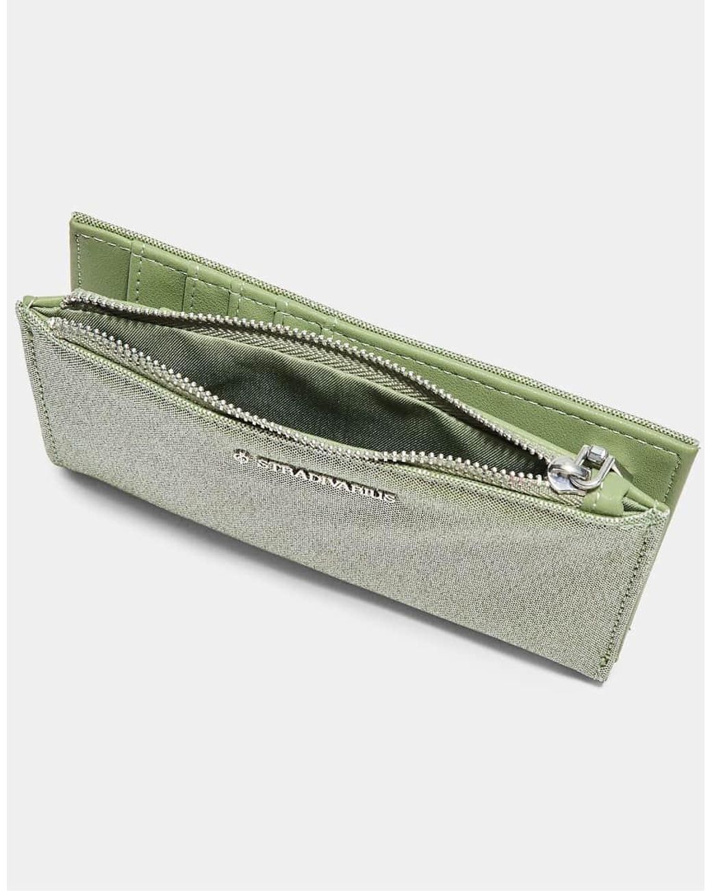 Stradivarius Glanzende Basic Portemonnee Met Rits in het Green