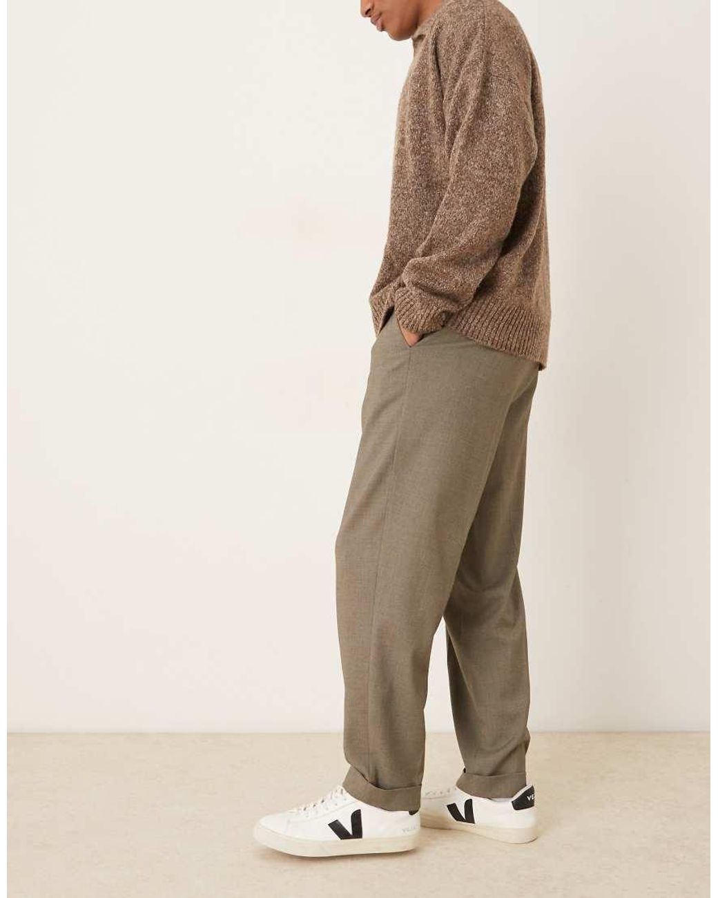 ASOS Natural Smart Relaxed Tapered Trousers for men