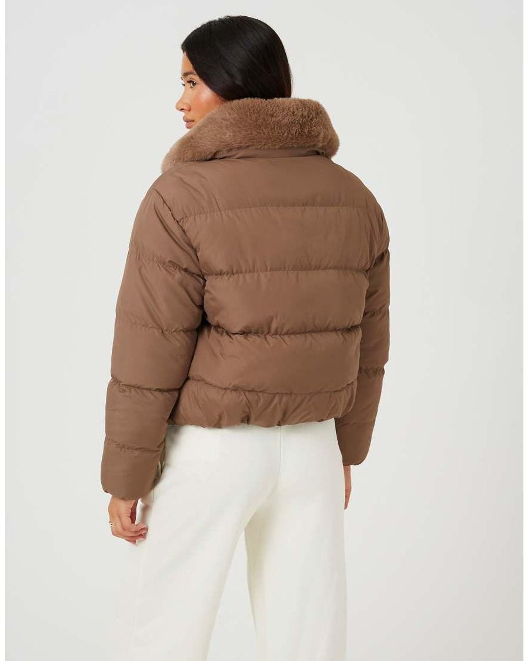 Brave Soul Brown Short Padded Jacket With Detachable Collar