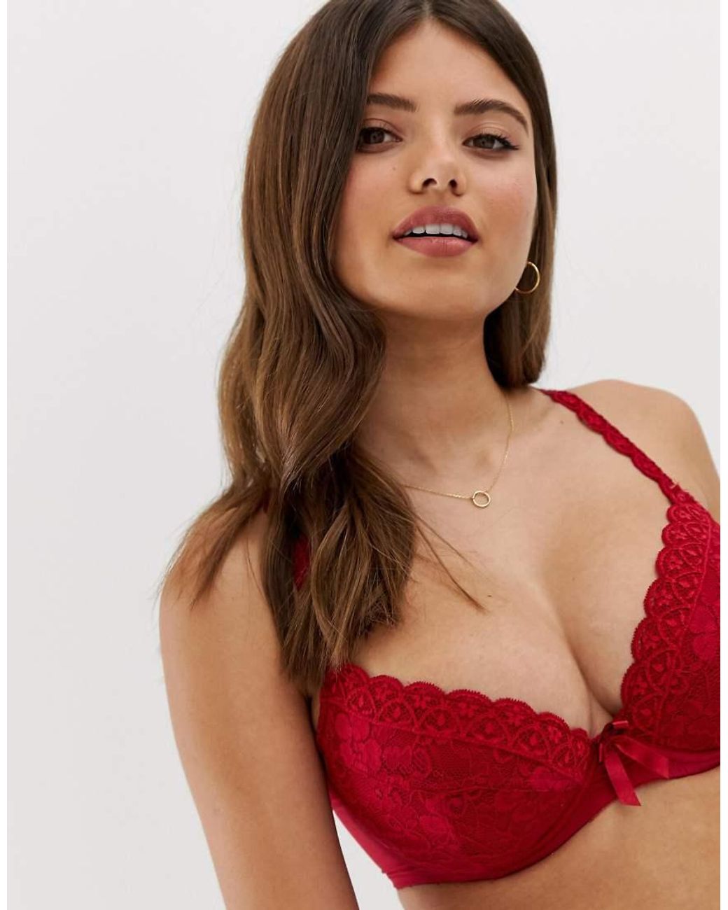 Pour Moi Red Rebel Padded Lace Plunge Bra