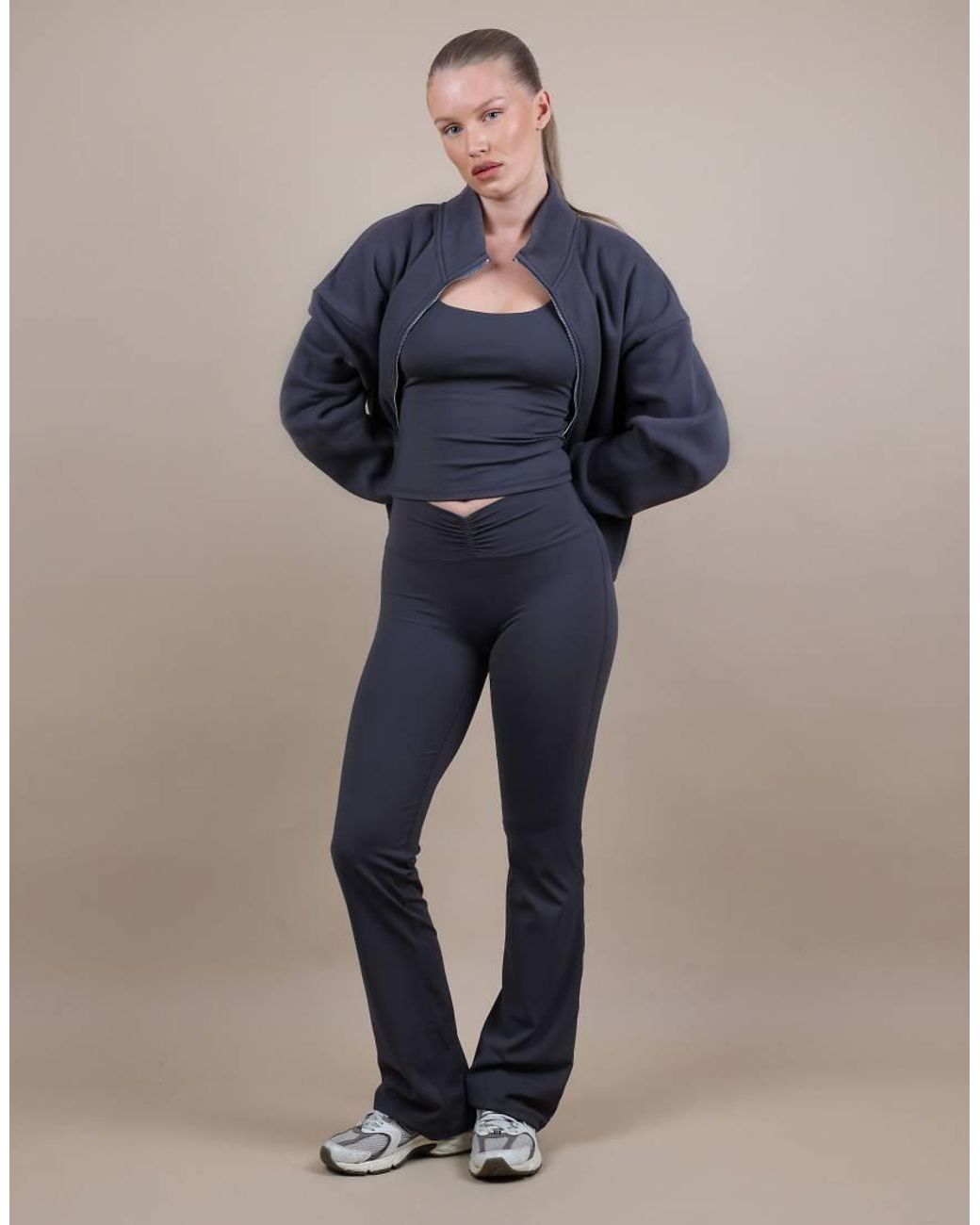 SIMMI Blue Ruched Front Flared Leggings